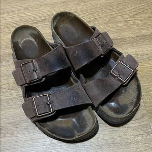 Birkenstock Dark Brown Leather Sandals (Severely Worn!)